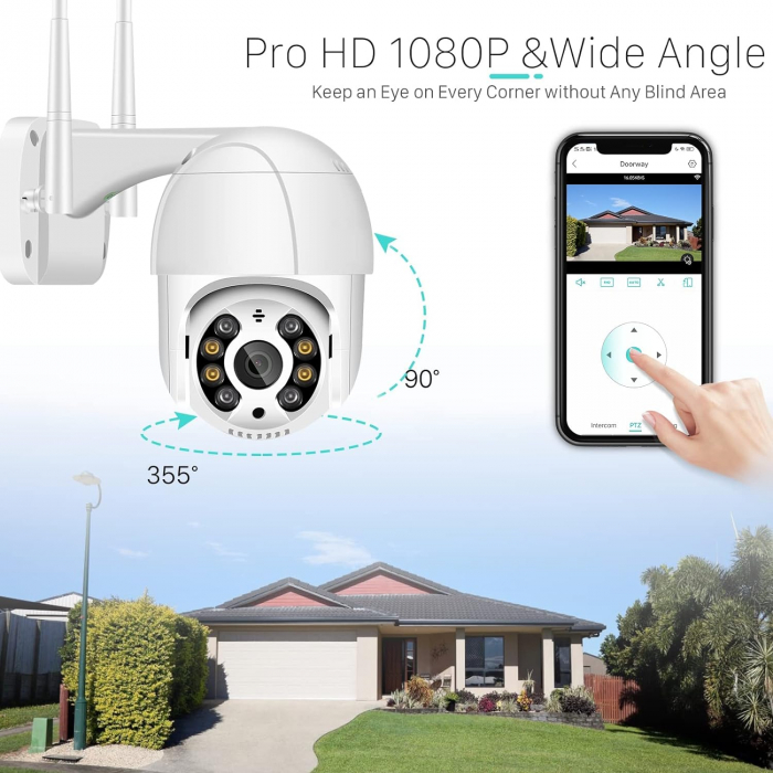 Camera de supraveghere WIFI 1080P, Anksono - Amazon, exterior/interior, leduri lumina, comunicare bidirectionala, stocare card/cloud, senzor miscare, Alb [4]
