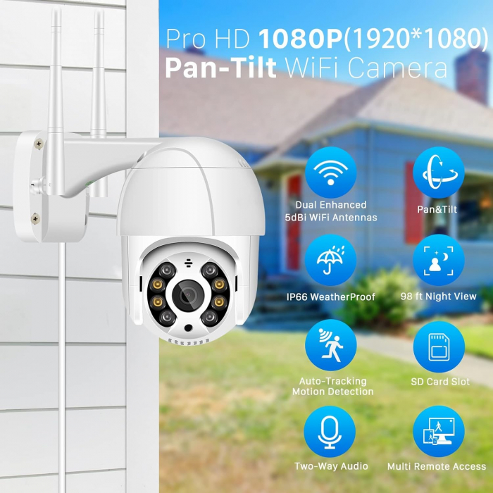 Camera de supraveghere WIFI 1080P, Anksono - Amazon, exterior/interior, leduri lumina, comunicare bidirectionala, stocare card/cloud, senzor miscare, Alb [2]