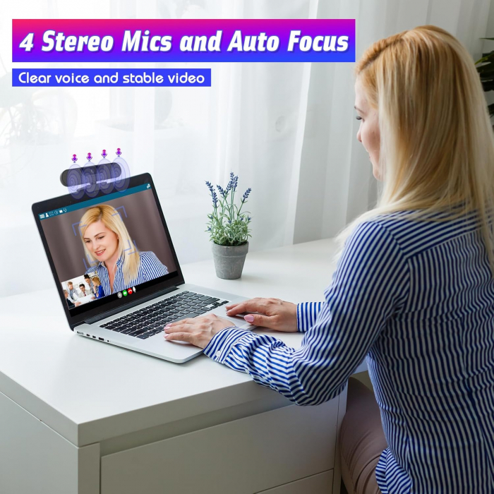 Camera web 4K, 4 microfoane, autofocus, 85 grade, MAC, Windows, Amazon - GRAD A [3]