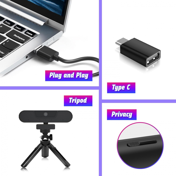 Camera web 4K, 4 microfoane, autofocus, 85 grade, MAC, Windows, Amazon - GRAD A [5]