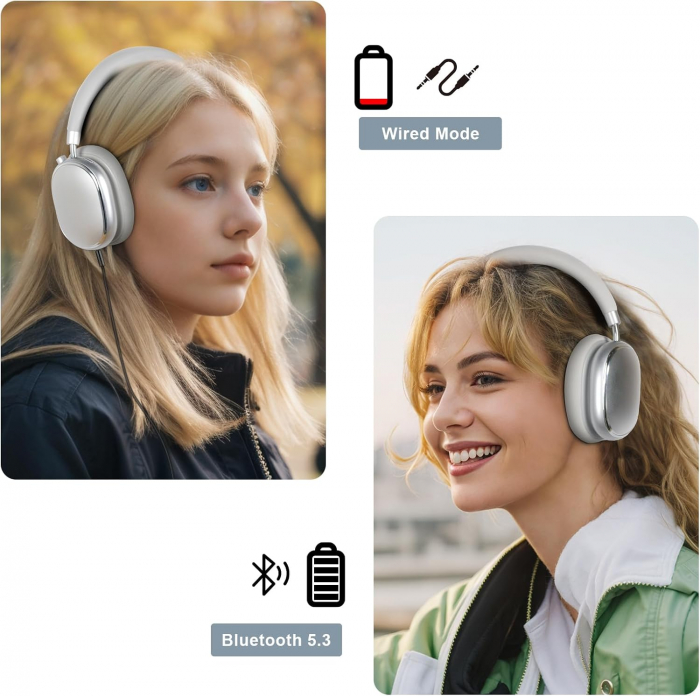 Casti bluetooth 5.3, T-fun NC95, mic, conexiune fir, ANC, aplicatie - GRAD A [7]