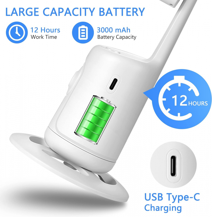 Suport telefon cu urmarire faciala automata, rotire 360° ,conversatii video, vlog-uri si live-uri, telecomanda bluetooth inclusa, alb [3]