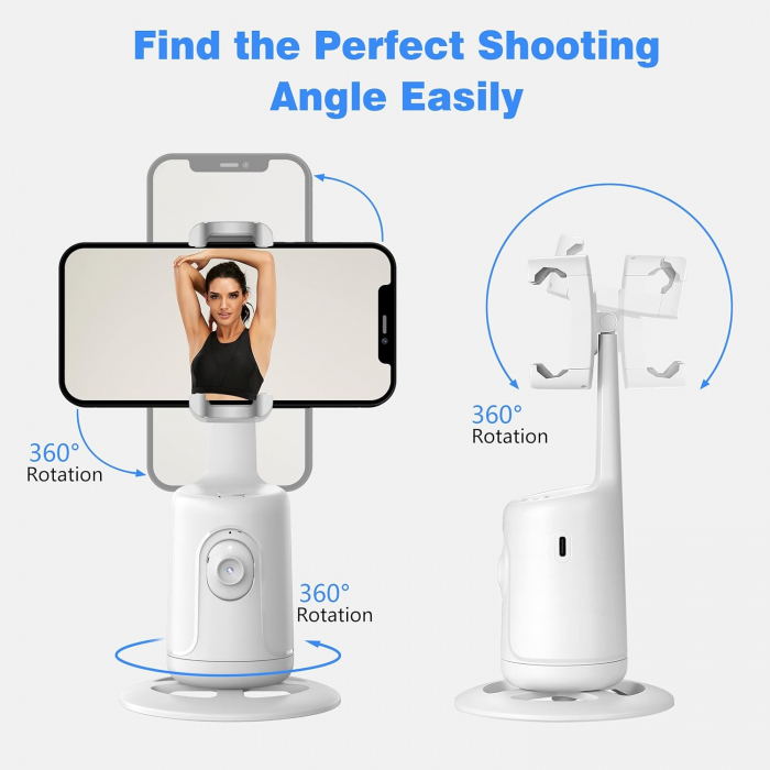 Suport telefon cu urmarire faciala automata, rotire 360° ,conversatii video, vlog-uri si live-uri, telecomanda bluetooth inclusa, alb [2]