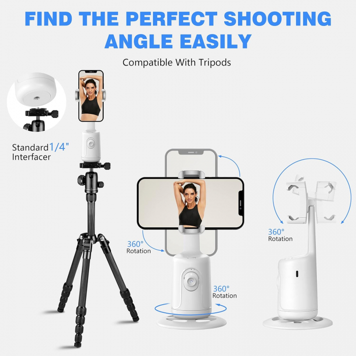 Suport telefon cu urmarire faciala automata, rotire 360° ,conversatii video, vlog-uri si live-uri, telecomanda bluetooth inclusa, alb [5]