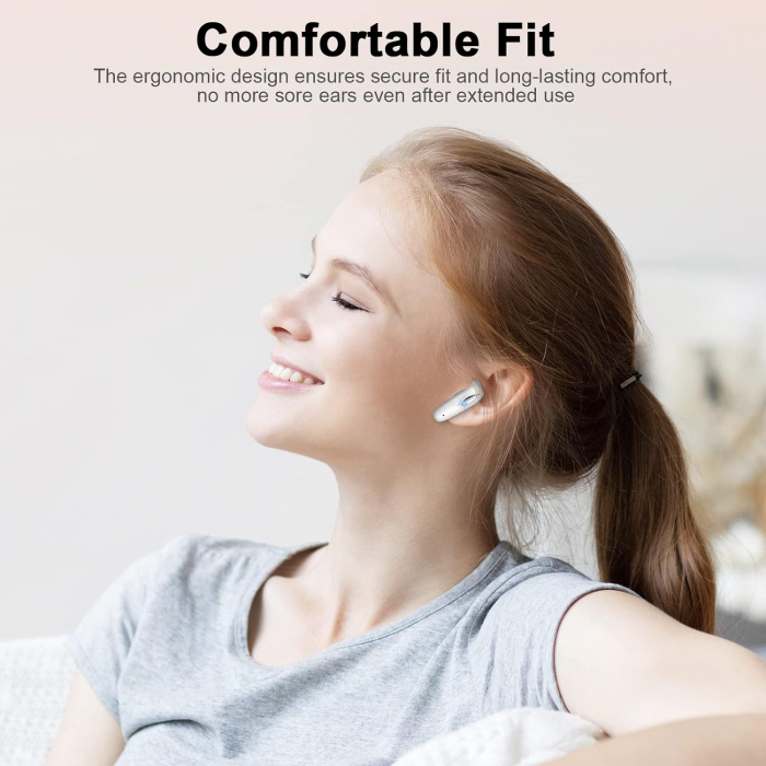Casti bluetooth, in ear, T19, Bluetooth 5.3, Control prin Atingere, Afisare LED, Autonomie 40h Romoke - Amazon, alb [5]