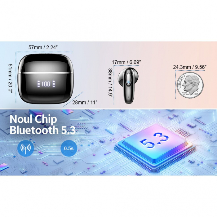 Casti bluetooth, in ear, T19, Bluetooth 5.3, Control prin Atingere, Afisare LED, Autonomie 40h Romoke - Amazon, negru [9]