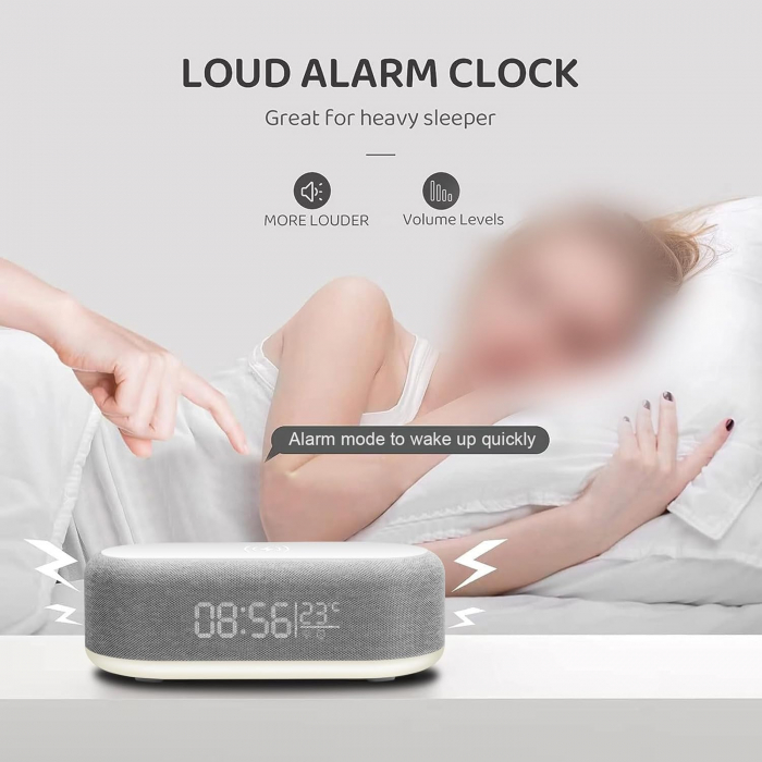 Ceas digital, incarcare telefon 15W fara fir, alarma, temperatura ambientala, lumini LED, dimabile - GRAD A [6]