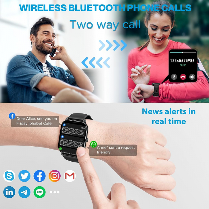 Ceas Smart Aptkdoe - Amazon, Ecran tactil HD de 1.85", Monitorizare a Ritmului Cardiac, Somnului, Numarator de Pasi, 112 moduri sport, compatibil cu Android si iOS, Negru [5]