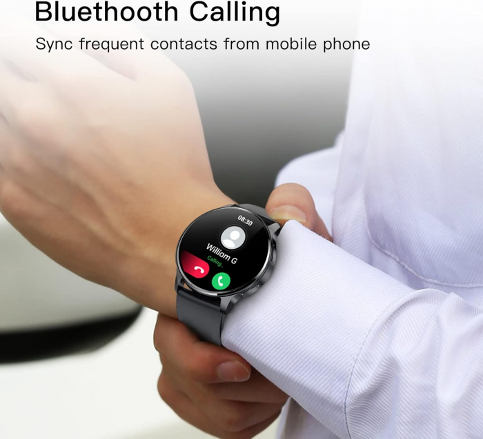 Ceas smart cu Functie Telefon, Rezolutie 360 x 360, IP67 Rezistent la Apa, Masurare Ritm Cardiac, SpO2, Tensiune Arteriala, 20 Moduri Sport, Notificare Aplicatii, Reminder, Compatibil cu iPhone si And [2]