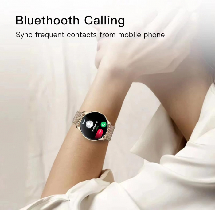 Ceas smart cu Functie Telefon, Rezolutie 360 x 360, IP67 Rezistent la Apa, Masurare Ritm Cardiac, SpO2, Tensiune Arteriala, 20 Moduri Sport, Notificare Aplicatii, Reminder, iPhone si Android, auriu - [2]