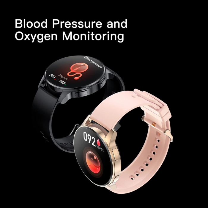 Ceas smart cu Functie Telefon, Rezolutie 360 x 360, IP67 Rezistent la Apa, Masurare Ritm Cardiac, SpO2, Tensiune Arteriala, 20 Moduri Sport, Notificare Aplicatii, Reminder, Compatibil cu iPhone si And [4]