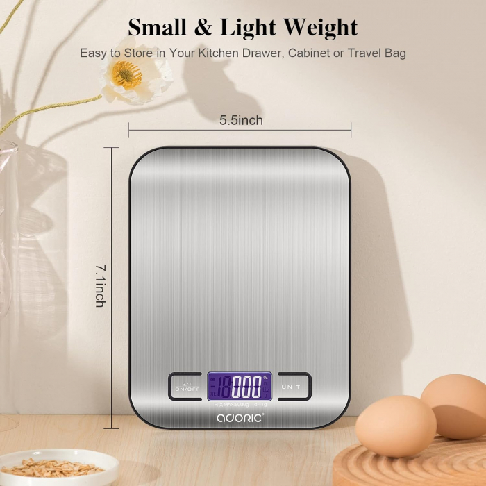 Cantar bucatarie digital, Adoric - Amazon, ecran LED, multiple unitati de masura, capacitate 5 kg, culoare gri inchis [3]