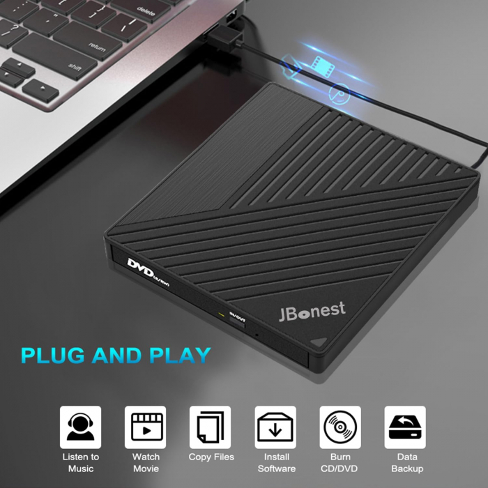 DVD writer extern USB 3.0 Type-C, cititor de carduri SD/TF, Win11/10/8/7/XP, Linux, Mac OS, Vista, negru - GRAD A [2]