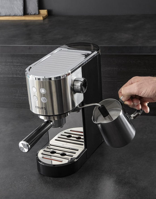 Espressor manual Krups Virtuoso XP442C11, 1400W, 15 bar, tehnologie Thermoblock, capacitate 1L, argintiu/negru - GRAD A [3]