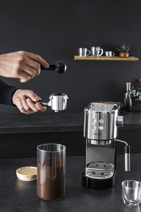 Espressor manual Krups Virtuoso XP442C11, 1400W, 15 bar, tehnologie Thermoblock, capacitate 1L, argintiu/negru - GRAD A [6]