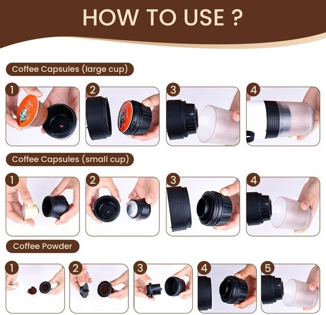 Espressor portabil electric, capsule sau cafea macinata, extractie rece sau calda, pentru Camping, Masina, Calatorie, Negru - GRAD A [3]