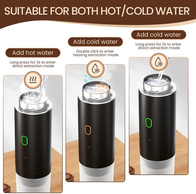 Espressor portabil electric, capsule sau cafea macinata, extractie rece sau calda, pentru Camping, Masina, Calatorie, Negru - GRAD A [4]