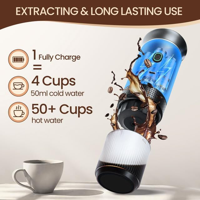 Espressor portabil electric, capsule sau cafea macinata, extractie rece sau calda, pentru Camping, Masina, Calatorie, Negru - GRAD A [5]