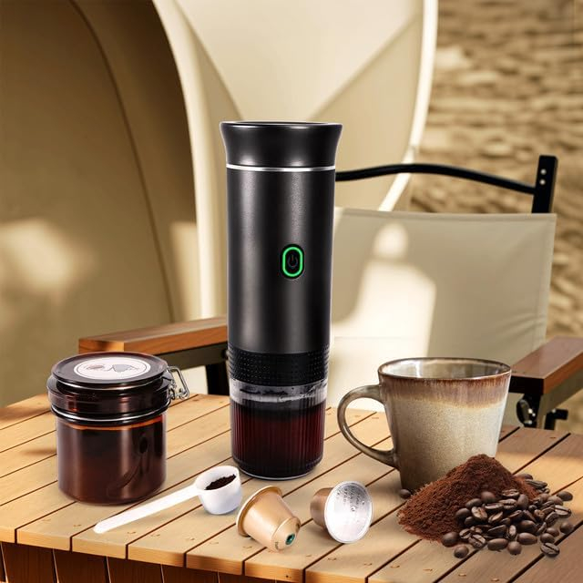 Espressor portabil electric, capsule sau cafea macinata, extractie rece sau calda, pentru Camping, Masina, Calatorie, Negru - GRAD A [8]