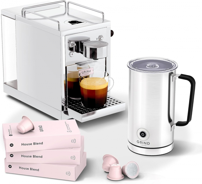 Expressor compatibil capsule Nespresso®, 19 Bar, 1450W, Grind One, spumator pentru lapte, otel inoxidabil [5]