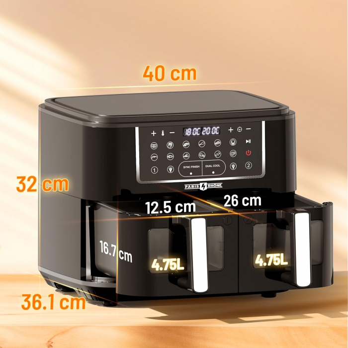 Friteuza cu aer cald PARIS RH NE 9.5L, XXL , 2600W, două compartimente și fereastră de vizionare, 12 în 1 [5]