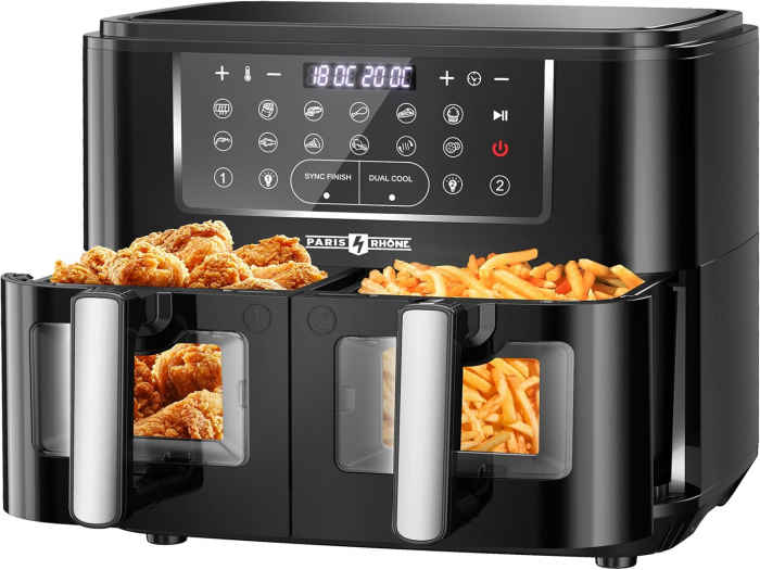 Friteuza cu aer cald PARIS RH NE 9.5L, XXL , 2600W, două compartimente și fereastră de vizionare, 12 în 1 [1]
