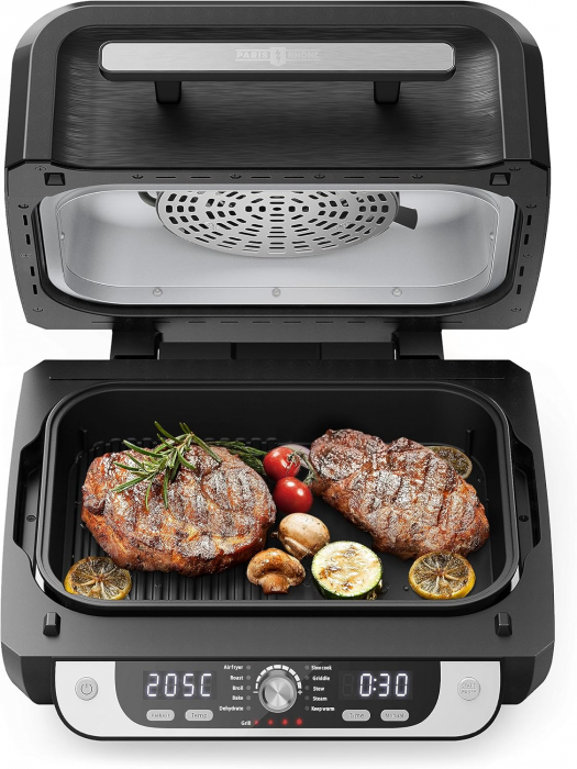 Grătar electric PARIS RH NE cu aer cald, combinație de grătar indoor și friteuză , 12 în 1, 1750W, gătire lentă, broil, copt, crisp, prăjit, dehidratat, Paris Rhone - Amazon [1]