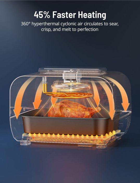 Grătar electric PARIS RH NE cu aer cald, combinație de grătar indoor și friteuză , 12 în 1, 1750W, gătire lentă, broil, copt, crisp, prăjit, dehidratat, Paris Rhone - Amazon [3]