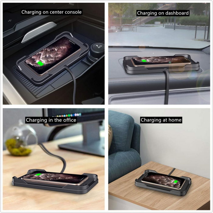 Incarcator masina fara fir, 15W, tip covoras anti-alunecare, adaptor masina 40W, USB-C pentru iPhone 15 14 13 12 11 XR XS X 8 Samsung S24 S23 Note 10, Polmxs-Amazon [6]