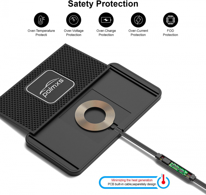 Incarcator masina fara fir, 15W, tip covoras anti-alunecare, adaptor masina 40W, USB-C pentru iPhone 15 14 13 12 11 XR XS X 8 Samsung S24 S23 Note 10, Polmxs-Amazon [3]