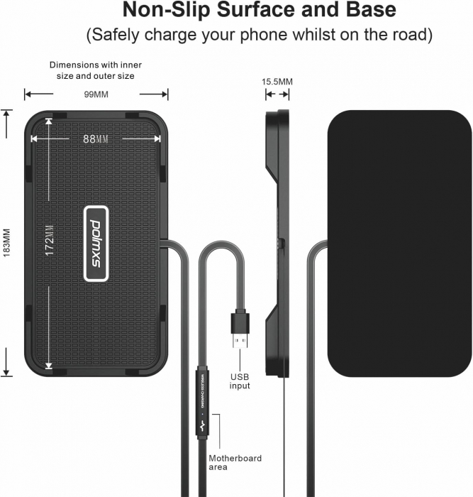 Incarcator masina fara fir, 15W, tip covoras anti-alunecare, adaptor masina 40W, USB-C pentru iPhone 15 14 13 12 11 XR XS X 8 Samsung S24 S23 Note 10, Polmxs-Amazon [5]