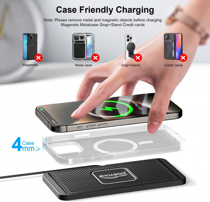 Incarcator masina fara fir, 15W, tip covoras anti-alunecare, adaptor masina 40W, USB-C pentru iPhone 15 14 13 12 11 XR XS X 8 Samsung S24 S23 Note 10, Polmxs-Amazon [4]