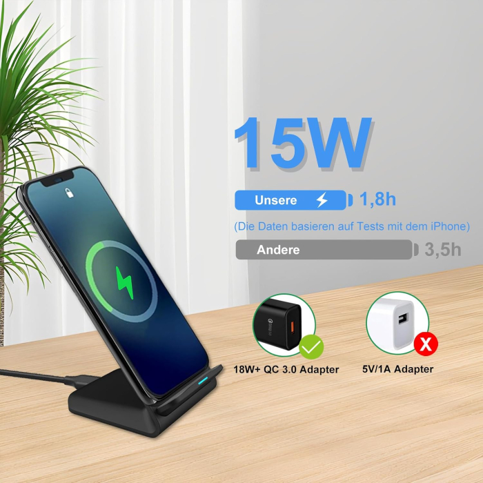 Incarcator Wireless 15W, Qi, USB-C, suport birou, adaptor priza inclus - GRAD A [2]