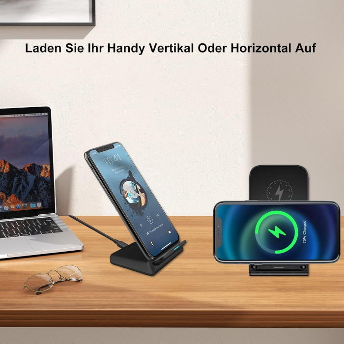 Incarcator Wireless 15W, Qi, USB-C, suport birou, adaptor priza inclus - GRAD A [4]