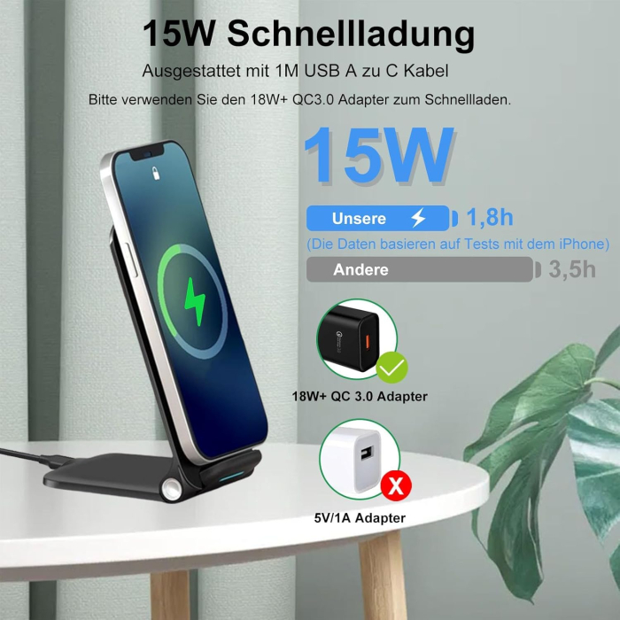 Incarcator Wireless 15W, Qi, USB-C, suport birou, pliabil - GRAD A [2]