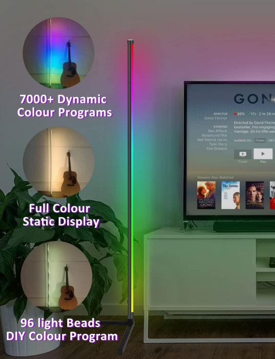 Lampa de colt, LED RGB, joc de lumini, telecomanda, amplasare pe podea, suport metalic rezistent, design modern, lumina ambientala, 153 cm, APP control, Sotipevs - Amazon [7]
