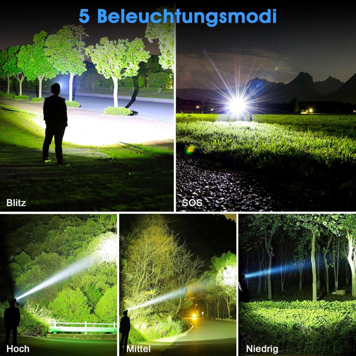 Lampa LED pentru cap, Li-ion 9000mAh, 5 moduri, IPX7, focus ajustabil, 90 grade pe verticala - GRAD A [7]