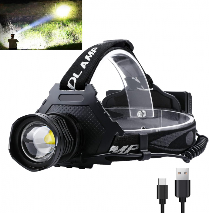 Lampa LED pentru cap, Li-ion 9000mAh, 5 moduri, IPX7, focus ajustabil, 90 grade pe verticala - GRAD A [1]