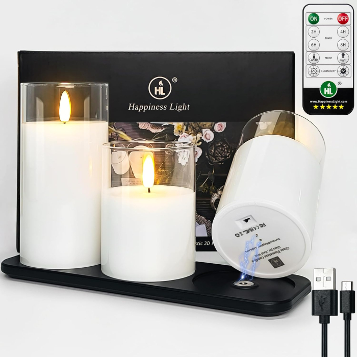Lumanari realiste LED, reincarcabile, telecomanda,  3 buc - GRAD A [1]