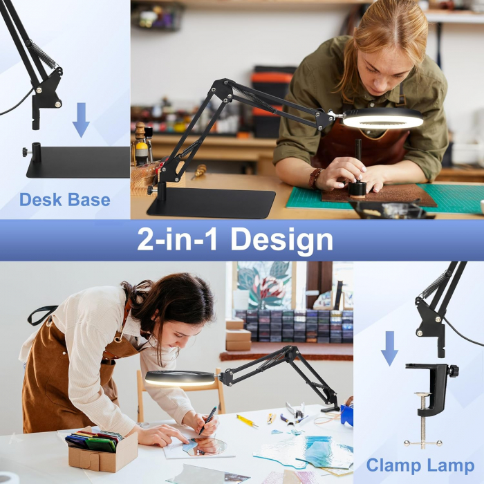 Lupa cu lumina LED, 10X , prindere blat sau in suport, 5 moduri de iluminare, 10 trepte de luminozitate  - GRAD A [4]