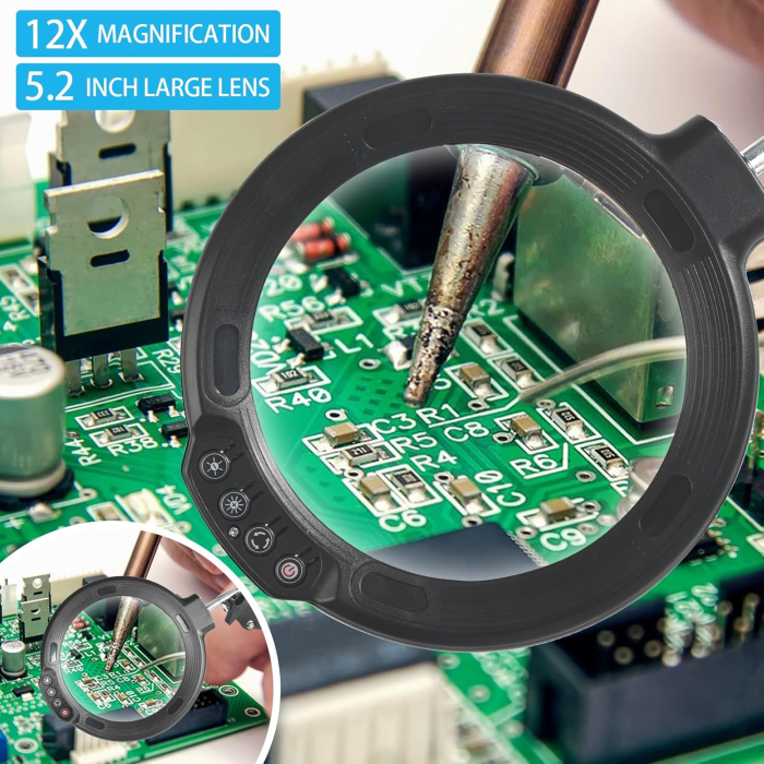 Lupa cu lumina LED, 12X , prindere blat sau in suport, 5 moduri de iluminare, 10 trepte de luminozitate - GRAD A [2]