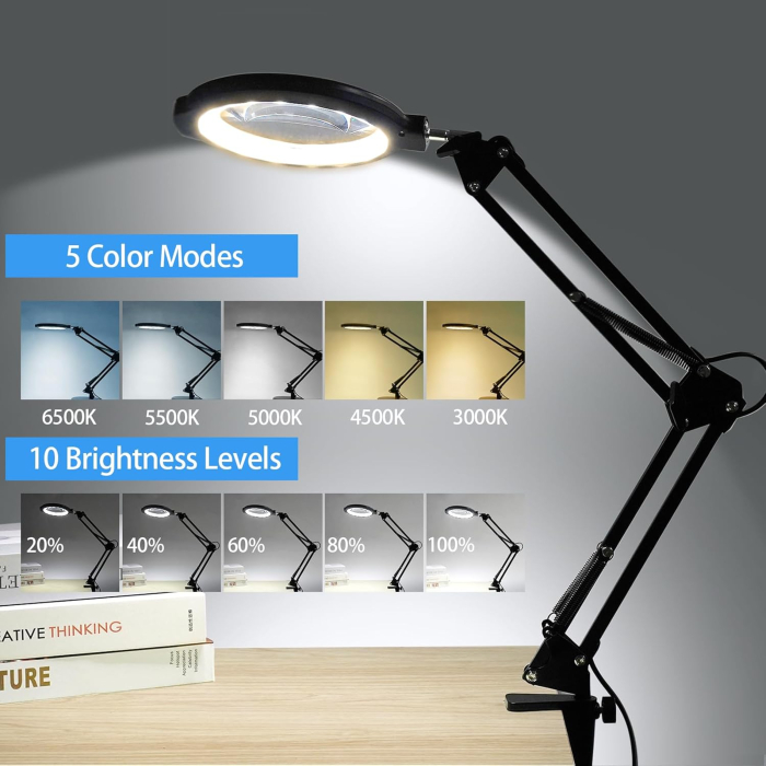 Lupa cu lumina LED, 12X , prindere blat sau in suport, 5 moduri de iluminare, 10 trepte de luminozitate - GRAD A [4]