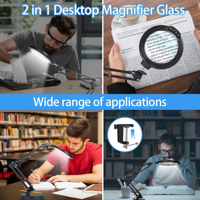 Lupa cu lumina LED, 12X , prindere blat sau in suport, 5 moduri de iluminare, 10 trepte de luminozitate - GRAD A [5]