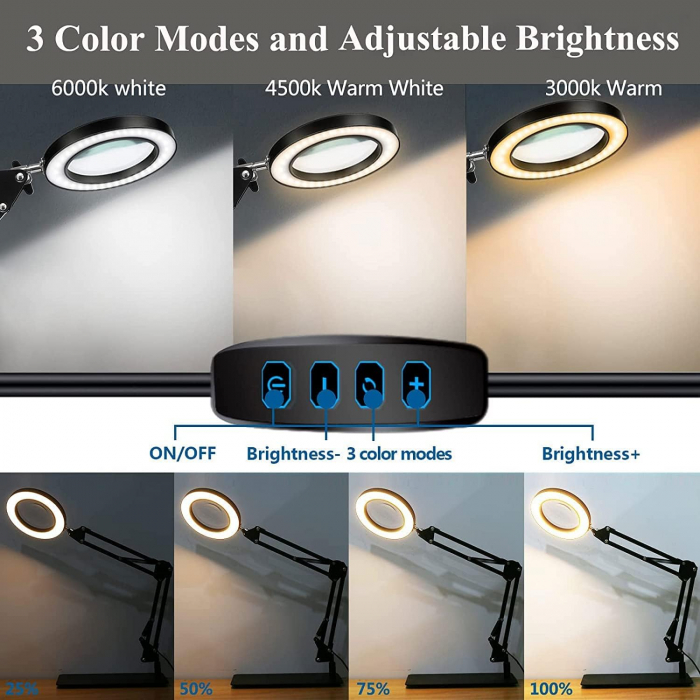 Lupa cu lumina LED, 5X , prindere in suport, 3 moduri de iluminare, 10 trepte de luminozitate - GRAD A [4]