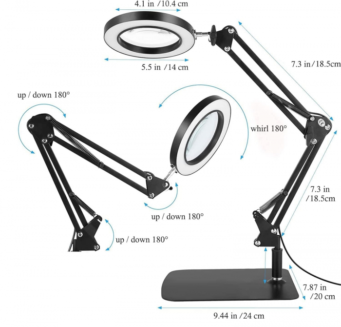 Lupa cu lumina LED, 5X , prindere in suport, 3 moduri de iluminare, 10 trepte de luminozitate - GRAD A [5]