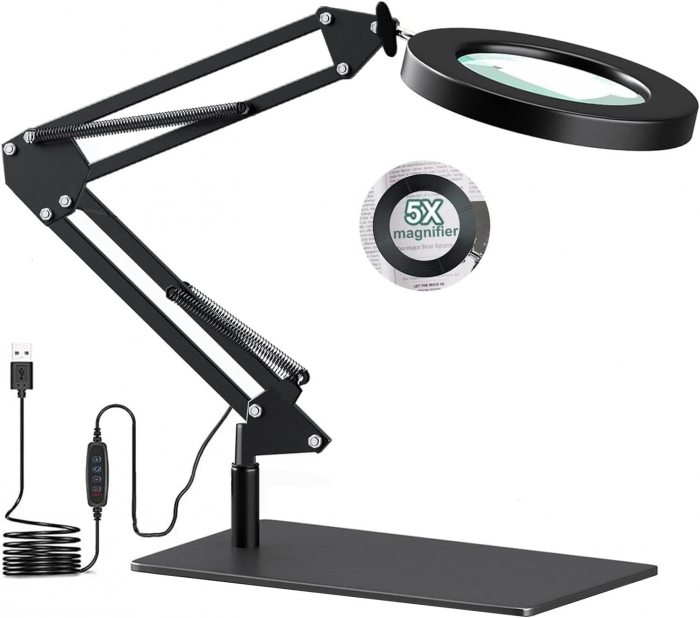Lupa cu lumina LED, 5X , prindere in suport, 3 moduri de iluminare, 10 trepte de luminozitate - GRAD A [1]