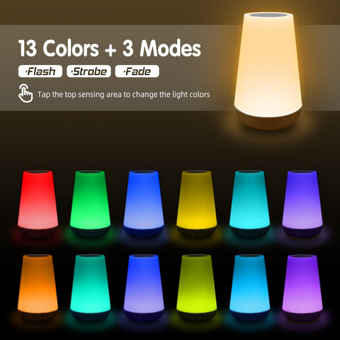 Lampa de  veghe LED, baterie Li-ion, 13 culori, 5 nivele de intensitate, Hyted - Amazon [2]