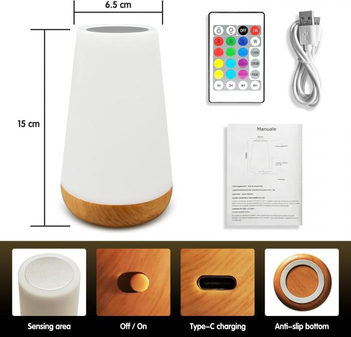 Lampa de  veghe LED, baterie Li-ion, 13 culori, 5 nivele de intensitate, Hyted - Amazon [5]