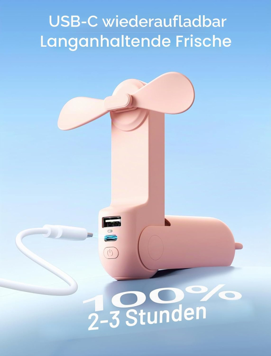 Mini ventilator 3-in-1, baterie externa, lanterna, roz - GRAD A [5]