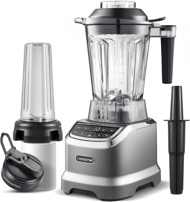 Mixer 2 in 1, 2000W, 1,85L capacitate, 6 lame otel inoxidabil, bol 600 ml smoothie, AMZCHEF - Amazon gri mat, [1]